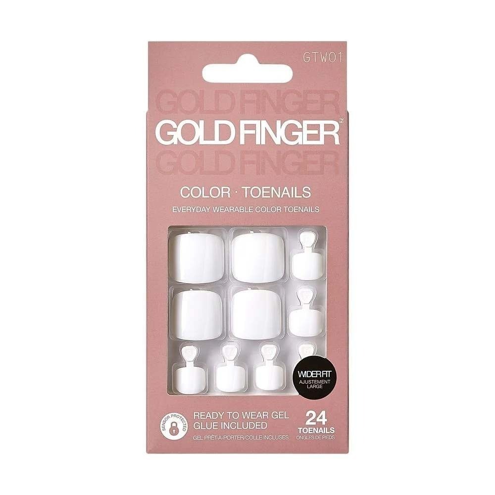2 pack Gold Finger Color Toenails 2pk White Wider‎ Fit Ready To Wear Gel 24ct - Picture 2 of 6